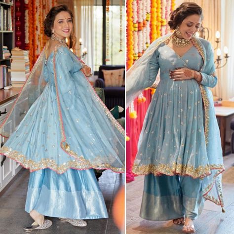 Suit Design For Pregnant Women, Indian Dress For Pregnant Women, Indian Wear For Pregnant Women, Pregnancy Wedding Dress Indian, Indian Outfits For Pregnant Women, Pregnant Outfits Indian, Wedding Outfits For Pregnant Women, Anarkali For Pregnant Women, Wedding Outfit For Pregnant Women