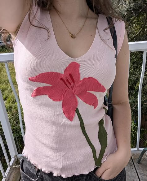 New Pink Lily Tank 🩷 Patchwork Art, Patchwork Clothes, Handmade Shirts, Patchwork Shirt, Art Clothing, Clothes Diy, Pink Lily, Diy Shirt, Upcycle Clothes