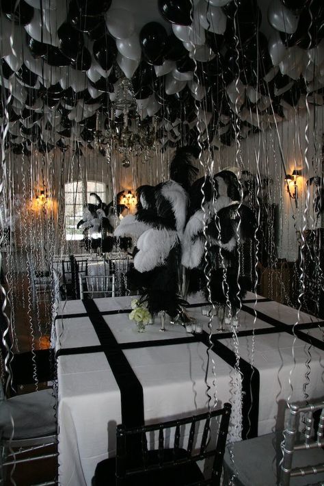 Ober, Onet & Associates: Truman Capote Black and White Themed Party Luxury Prom Theme, Black And White Prom Theme, Black Tie Theme Party, Black And White Masquerade Party, Black And White Party Aesthetic, Black Theme Party, Skeleton Birthday, Black And White Party Decorations, Reputation Tv