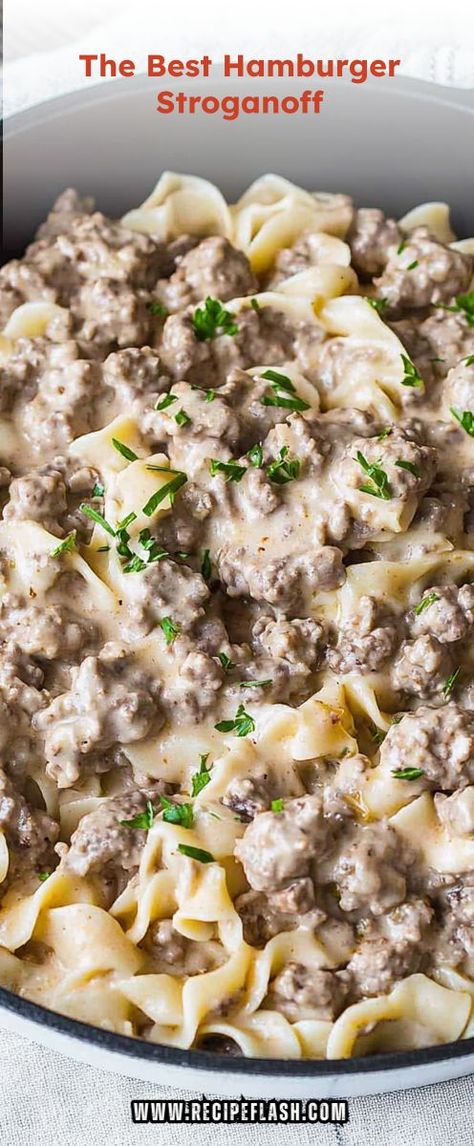 Craving a satisfying meal that’s simple to whip up? The Best Hamburger Stroganoff Recipe brings together tender beef and creamy sauce for a cozy dinner. Make sure to save this recipe for your dinner ideas collection—it’s sure to become a family favorite! Homemade Stroganoff Recipe, Crockpot Hamburger Stroganoff Recipes, Quick And Easy Beef Stroganoff, Recipe Beef Stroganoff, Hamburger Meat And Cream Cheese Recipes, Hamburger Stroganoff With Cream Cheese, Copycat Hamburger Helper Beef Stroganoff, Best Stroganoff Recipe Ground Beef, Fall Hamburger Recipes