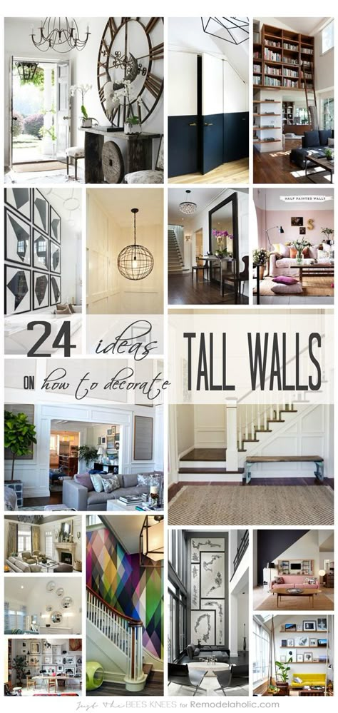 24 Ways to Decorate Tall Walls | Those large, high walls can be so beautiful, but decorating them to look "right" can be tricky. Use these ideas to make it work in your home. Decorate Tall Walls, Decorating High Walls, Living Ceiling, Tall Ceiling Living Room, High Ceiling Decorating, Tall Wall Decor, Large Wall Decor Living Room, Big Wall Decor, High Ceiling Living Room