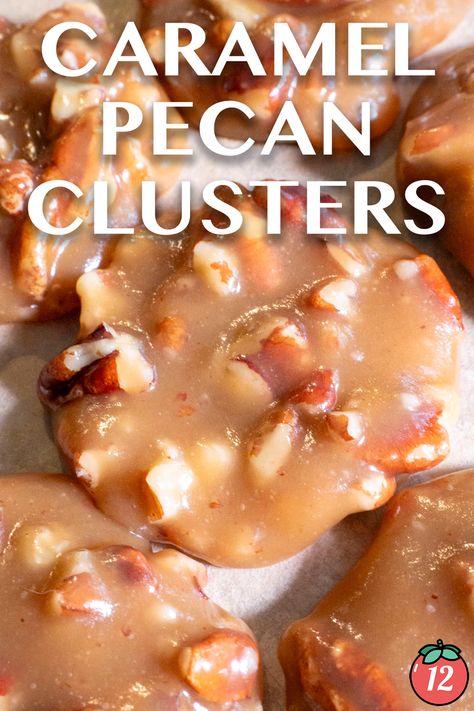 Caramel Pecan Clusters | 12 Tomatoes Food Dolls Slow Cooker Chocolate Caramel Pecan Clusters, Carmel Chocolate Pecan Clusters, Caramel Pecans Recipe, Caramel Pecan Candy, Salted Caramel Pecans, Caramel Pecan Fudge Recipe, Pecan Caramel Bars, Pecan Clusters Easy, New Orleans Pecan Clusters