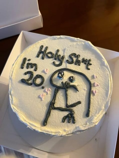 Funny Quote Birthday Cakes, Famous Birthday Cakes, 20 Th Bday Cake, Cake Designs Birthday 20 Years, 20th Birthday Cake Idea, Funny Bento Cake Ideas, Bento Cake Design 20th Birthday, Birthday Cake Meme Funny, Birthday Cakes For 20th Birthday