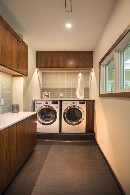 A Mid-Century Treasure in Andover, MA - Midcentury - Laundry Room - Boston - by Blackdog Design Build Remodel | Houzz Basement Remodel Mid Century Modern, Laundry Mid Century Modern, Laundry Room Ideas Mid Century Modern, Mudroom Mid Century Modern, Laundry Room Design Mid Century Modern, Laundry Room Mid Century, Mid Century Modern Utility Room, Mcm Laundry Room Ideas, Mid Century Mudroom Ideas