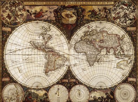 Old Posters, Map Wall Mural, Antique World Map, World Map Wallpaper, Map Wallpaper, Art Carte, World Map Wall, Brown Art, Arte Sketchbook