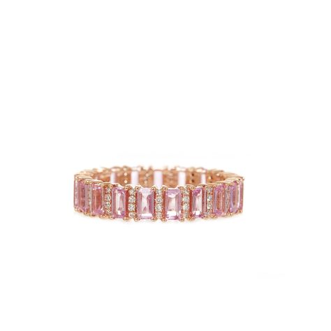 Baguette Pink Sapphire and Diamond Ring Pink Jewelry With Baguette Diamonds For Anniversary, Pink Baguette Diamond Fine Jewelry, Pink Baguette Diamond Rings For Gift, Pink Baguette Diamond Rings, Fine Jewelry Pink Baguette Diamonds, Pink Baguette Diamond Wedding Jewelry, Pink Baguette Cut Diamond Ring, Pink Baguette Cut Fine Jewelry Ring, Pink Baguette Cut Ring With Prong Setting