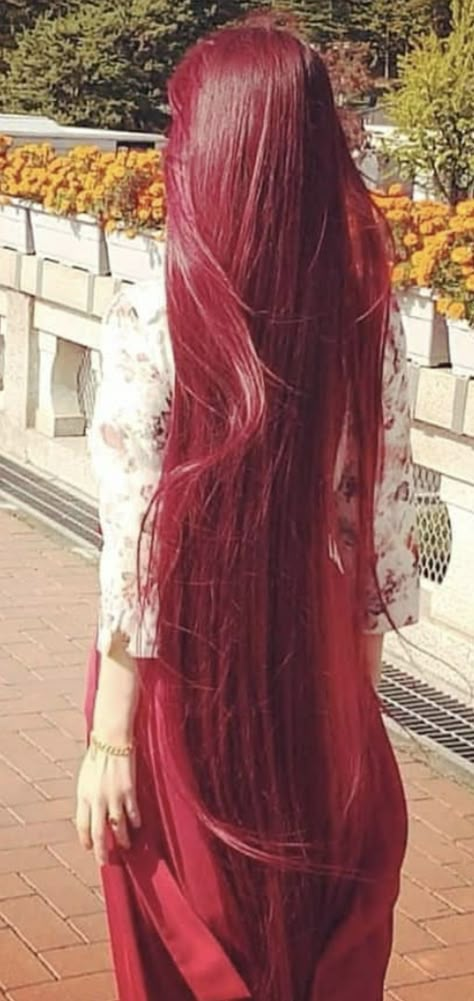 Very Long Red Hair, Long Red Hair Aesthetic, Super Long Red Hair, Long Bright Red Hair, Big Red Hair, Red Hair Long, Red Long Hair, Blood Red Hair, Crimson Hair