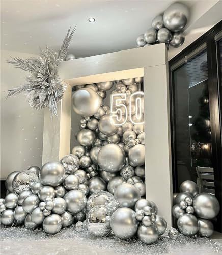 Halloween Theme Decoration, Silver Party Decorations, Silver Balloons, Balloons Arch, Disco Birthday Party, Balloon Arch Kit, Fall Birthday Parties, Silver Balloon, Metallic Balloons