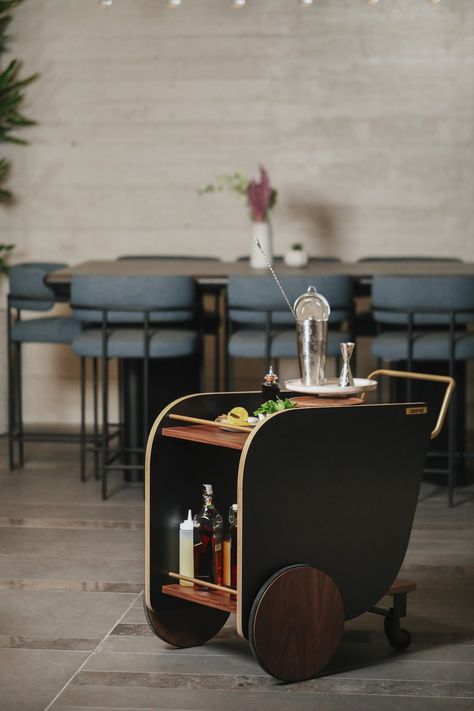 Caramel Furniture, Airport Trolley, Liquor Cart, Bar Cart Inspo, Cart Display, Cocktail Cart, Trolley Design, Drinks Cart, Bar Cart Design