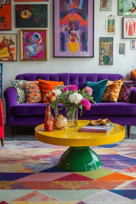 Colorful Eclectic Maximalism, Cozy Maximalist Living Room, Maximalist Furniture, Maximalist Living Room Decor, Colorful Modern Living Room, Vibrant Maximalist, Maximalist Decor Eclectic, Maximalist Apartment, Funky Eclectic Decor