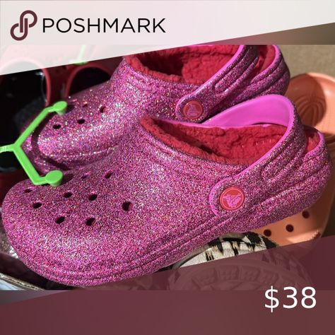 Pink Valentines Glitter Lined Crocs Brand New Lined Crocs, Crocs Pink, Pink Valentines, Pink Glitter, Glitter, Valentines, Brand New, Shop My Closet, Amazing Fashion