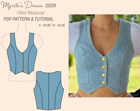 Pattern. Paneled Fitted Waistcoat. Easy to Intermediate Sewing Project. Sizes 4 18 UK / 0 14 US. - Etsy Cropped Waistcoat, Fitted Waistcoat, The Metric System, Sewing Projects Clothes, Couture Mode, Creation Couture, Sewing Design, Diy Sewing Clothes, Fashion Sewing Pattern