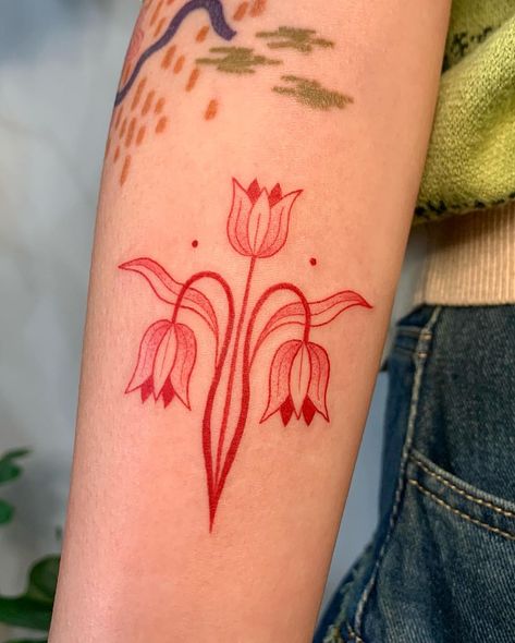 For Jennifer 🌷 〰️ Done at @yarrow.studio 〰️ | Instagram Horizontal Tattoos For Women, Ornamental Arm Tattoo, Ornamental Flower Tattoo, Purple Flower Tattoo, Ornament Tattoo, Ornamental Tattoos, Red Ink Tattoo, Embroidery Tattoo, Tattoos For Women Flowers