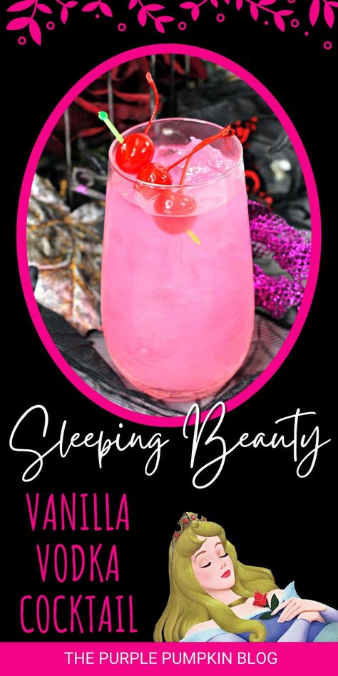 Disney isn't just for kids and this Sleeping Beauty Cocktail made with vanilla vodka and raspberry liqueur is for adults only! The pretty pink color will make you feel like Princess Aurora every time you take a sip of this magical beverage! Pink Alcoholic Drinks, Disney Cocktails, Disney Drinks, Raspberry Vodka, Cocktail Drinks Alcoholic, Raspberry Liqueur, Vodka Recipes, Mixed Drinks Alcohol, Yummy Alcoholic Drinks