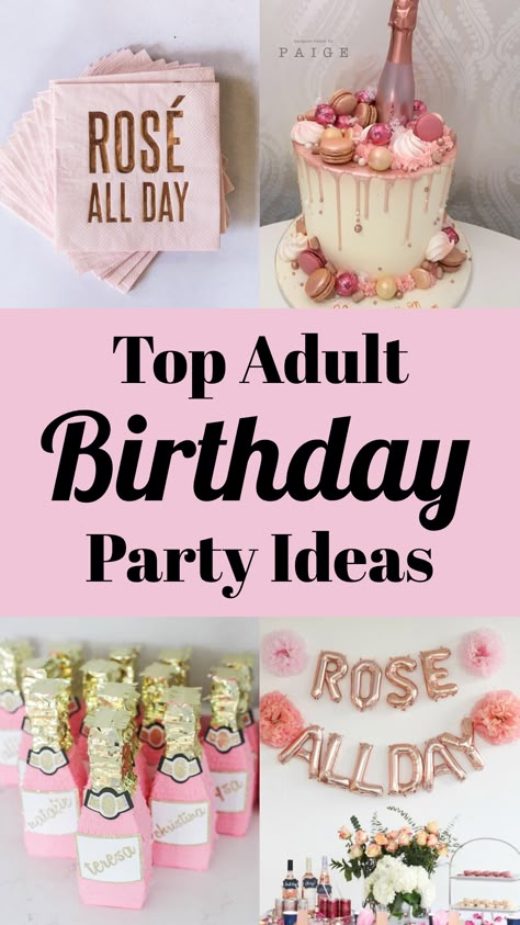 A rose themed birthday party?! Yes please! Rose all day. Golden Rose Birthday Party, Rosé All Day Party, Rose Gold And Pink Theme Birthday Party Decorations, Rosé Party Theme, 26th Birthday Party Ideas For Women, Rose Soiree Party, Pink Birthday Party Ideas For Adults, 40th Brunch Birthday Party, Rose Gold Birthday Theme Ideas