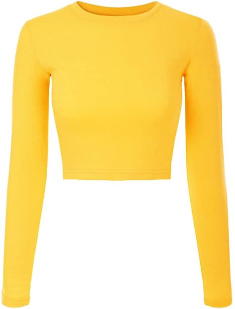 Minions Costume, Yellow Shirt Outfit, Long Sleeve Shirt Outfits, Lemon Shirt, Yellow Long Sleeve Shirt, Halloween Costumes For Teens Girls, Yellow Clothes, Crop T Shirt, Yellow T Shirt