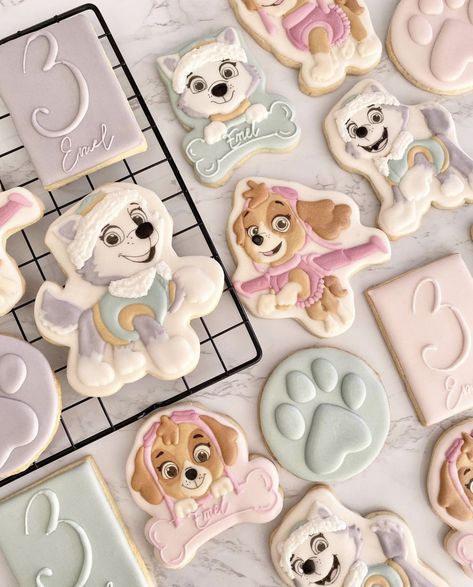 Paw Patrol Party Cookies, Paw Patrol Birthday Party Skye, Paw Patrol Cakesicles, Paw Patrol Cookie Cake, Boho Paw Patrol Party, Paw Patrol Birthday Cookies, Skye And Everest Birthday Party, Paw Patrol 2nd Birthday Girl, Girly Paw Patrol Birthday Party