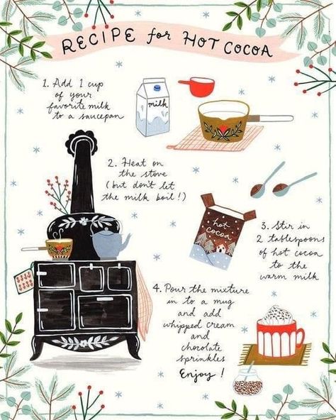 Flora Illustration, Flora Waycott, Illustrated Recipe, Recipe Drawing, Instagram Illustration, Chocolate Sprinkles, Warm Milk, Food Illustrations, Art Paint