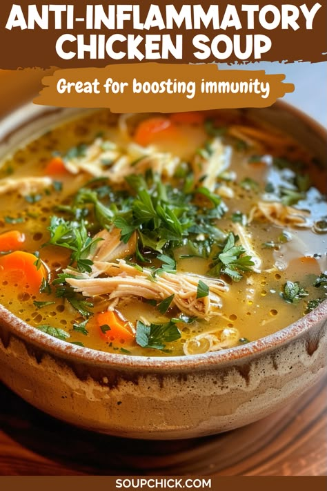 Anti-Inflammatory Chicken Soup: Nourishment with Every Sip Soups To Heal Your Gut, Immune Boosting Chicken Soup Recipes, Healthy Healing Soup Recipes, Healing Crockpot Recipes, Soups For Healthy Gut, Chemo Soup Recipe, Clean Chicken Soup Recipes, Healthy Immune Boosting Soup, Recipes Good For Gut Health