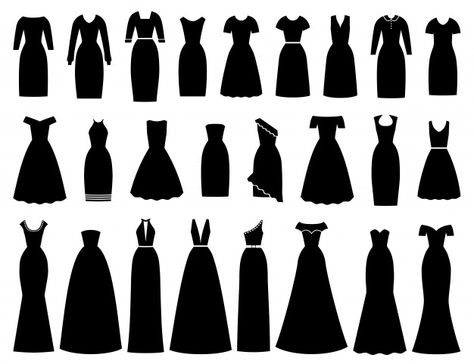 Dresses icon for women. illustration. fe... | Premium Vector #Freepik #vector #vintage #party #icon #woman Dress Art Ideas, Dress Silhouettes Types, Dress Silloutes, Dress Vector Illustration, Dress Silhouette Drawing, Silhouette Dress Illustration, Dresses Silhouette, Silhouette Fashion, Icon Dress