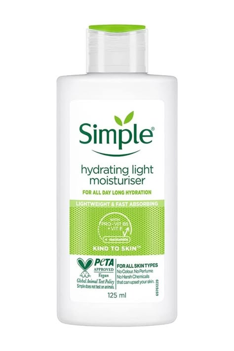 "Simple-Kind-to-Skin-Hydrating-Light-Moisturiser-125ml-UKs-Number1-Facial-Care-12-Hour-Hydration" Simple Light Moisturizer, Simple Face Moisturizer, Simple Hydrating Light Moisturizer, Simple Brand Skincare, Light Moisturizer For Face, Simple Products Skincare, Simple Moisturizer, Best Facial Moisturizer, Dream Skincare