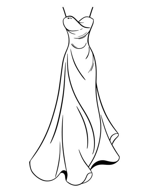 Coloring Pages Outfit, Dress Drawing Outline, Dress Colouring Pages, Fashion Coloring Pages Dresses, Wedding Dress Coloring Pages, Doll Dress Drawing, Dress Design Drawing Sketches, Art Dress Drawing, Fashion Design Drawings Dresses