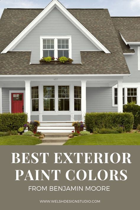 Your search is over! Here are the best Benjamin Moore paint colors for exteriors! Timeless Exterior Paint Colors For House, Popular House Paint Colors Exterior, Exterior Paint Colors For House Ranch, Farmhouse Looks Exterior, Best Benjamin Moore Exterior Colors, Benjamin Exterior House Colors, Best Outside Paint Colors For Houses, Gray House Paint, Dark Exterior Paint Colors For House With White Trim