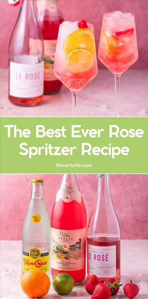 Try this rose wine spritzer recipe for a light and refreshing cocktail that's perfect for any occasion. Using the best sparkling rose wine, this cocktail is both slightly sweet and delicious. Whether you're looking for the best cocktails for a party or a summer cocktail, this spritzer drink is a must-try. Enjoy one of the best rose cocktails for a touch of elegance. Water Mocktails, Sparkling Water Cocktails, Cocktails For A Party, Rose Cocktails, Spritzer Drink, Sparkling Water Cocktail, Rose Cocktail Recipes, Wine Spritzer Recipe, Sparkling Water Recipes