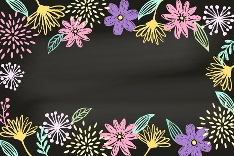 Drawing with flowers on blackboard wallp... | Free Vector #Freepik #freevector #background #floral #flowers #design Chalk Flower Art, Chalk Flowers Drawing, Blackboard Decoration Ideas, Black Board Decoration Ideas, Board Chalk Design, Black Board Design, Decorating Chalkboard Ideas, Flower Chalkboard, Flowers Chalkboard Art