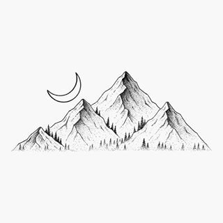 🌙⛰️🌲 Mountain Drawing Simple, Moutain Tattoos, Mountain Sketch, Mountain Drawing, Illustration Sketchbook, Mountain Tattoo, Waves Tattoo, Desenho Tattoo, Nature Tattoos