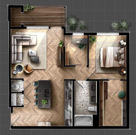 Floor Plan House Modern, Modern Apartment Plans Architecture, Flooring Layout Plan, Aesthetic Apartment Layout, Home Plan Design, Luxury Apartment Layout Floor Plans, Apartment Interior Floor Plan, Luxury Studio Apartment Interior Design, One Room Apartment Design