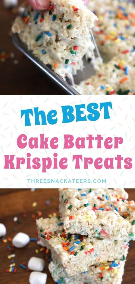 These delicious Funfetti Cake Batter Rice Krispie Treats are packed with colorful sprinkles making them perfect for a kid's birthday or party treat! You'll love this fun and easy recipe made with butter, marshmallows and a few other simple ingredients.  # Birthday Cake Sprinkles, Krispy Treats Recipe, Dessert Halloween, Cake Sprinkles, Krispie Treats Recipe, Dessert Simple, Cereal Treats, Krispy Treats, Rice Krispy