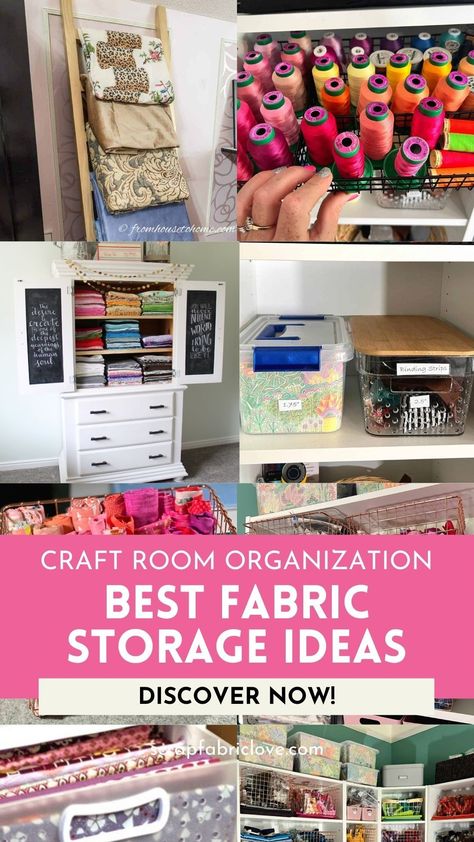 Maximize your sewing room with these fabric storage ideas! Find creative ways to store fabric yardage and scraps using shelves, baskets, and pegboards. Organize sewing supplies with quilt room storage hacks and closet room organizers. From fabric organization storage ideas to small sewing room solutions, these tips are perfect for creating a tidy and inspiring craft room. Start organizing fabric today and turn your sewing space into a dream workspace. Best Ways To Store Fabric, Fabric Bolt Storage Ideas, T Shirt Storage Ideas Craft Rooms, Organizing Quilting Fabric, How To Store Thread, Sewing Room Fabric Organization, Ways To Store Fabric In Sewing Room, Organizing Sewing Room Ideas, Organize Fabric In Sewing Room