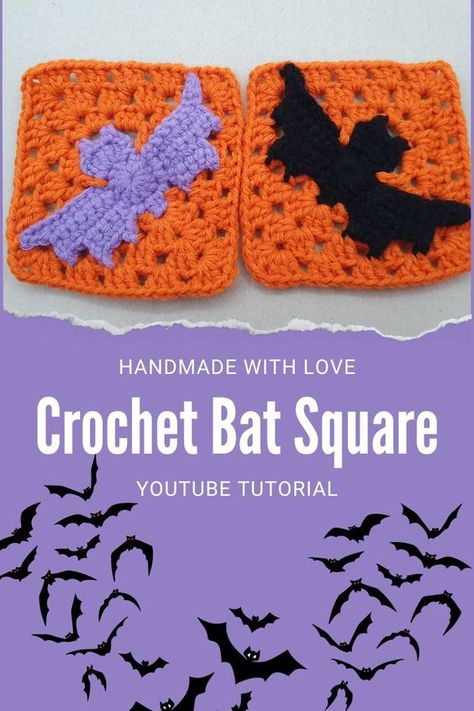 Hello everyone! Welcome to Handmade with love's latest crochet tutorial. In this amazing YouTube tutorial you will see how to crochet these scary squares. With this quick Halloween applique you can create a beautiful project with unique designs. This crochet bat applique is useable for a variety of decorative Halloween crochet DIYs like garland, cardigan, top, sweater, blanket, pillow, afghan, bag etc. Wonderful and interesting granny square for stunning projects. Skeleton Crochet Blanket, Crochet Goth Free Pattern, Bat Granny Square Crochet, Crochet Halloween Cardigan Pattern, Halloween Granny Square Sweater, Bat Crochet Blanket, Halloween Granny Squares Crochet, Crochet Blanket Halloween, Granny Square Crochet Pattern Halloween