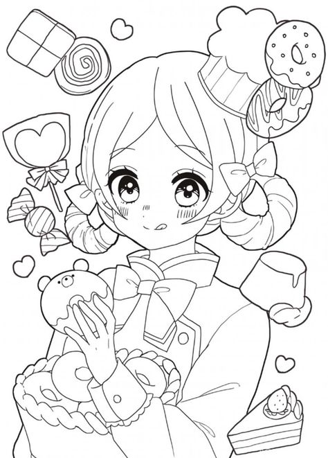 Chibi Coloring Pages, Manga Coloring Book, Hello Kitty Coloring, Easy Coloring, Detailed Coloring Pages, Cool Coloring Pages, Dessin Adorable, Cute Easy Drawings, Coloring Book Art