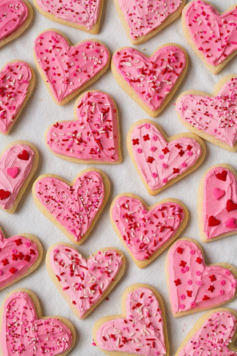 Sugar Cookie Dough Recipe, Soft Frosted Sugar Cookies, Sour Cream Sugar Cookies, Valentines Snacks, Valentine Sugar Cookies, Valentines Baking, Shaped Cookies, Valentine Desserts, Cookie Dough Recipes