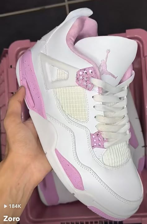 Jordans For Girls Shoes, Jordans 4 For Women, Jordan 4 Pink And White, Hello Kitty Jordan 4’s, Jordan 4 Oreo Pink, Jordens4 Pink, Pink Oreos Jordan 4, Jordan 4’s Pink, Jordan 4s Pink