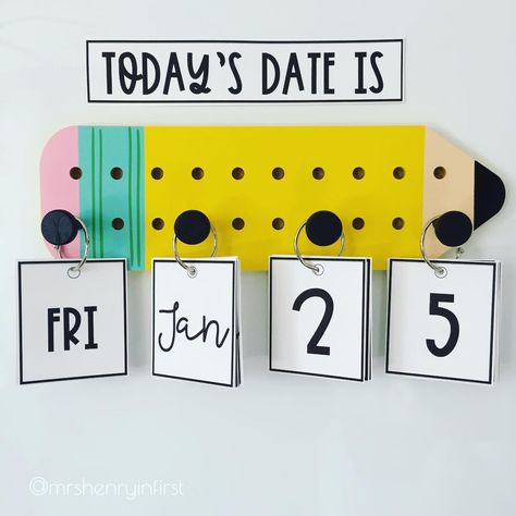 Samantha Henry on Instagram: “When everyone finds a cute flip calendar at Target except you... you decide to make your own 🎯 Pencil was $3 from the Target Dollar Spot!…” Pencil Classroom Decor, Flip Calendar, Classroom Charts, Elementary Classroom Decor, Target Dollar Spot, English Classroom, Diy Classroom, Class Decoration, Classroom Setup