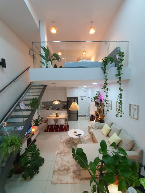 Loft Apartment Aesthetic, Small Loft Apartments, Loft Apartment Decorating, Loft House Design, Condo Interior Design, Small Condo, Shop Barndominium, Tiny House Loft, Condo Interior