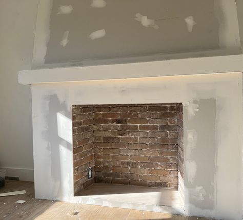 DIY Plaster Fireplace Plaster Mantel Fireplace, Plaster Of Paris Fireplace, Venetian Plaster Over Brick Fireplace, Diy Plaster Fireplace Surround, Plaster Brick Fireplace, Faux Plaster Fireplace, Plaster Over Brick Fireplace, Plastered Fireplace, Diy Plaster Fireplace