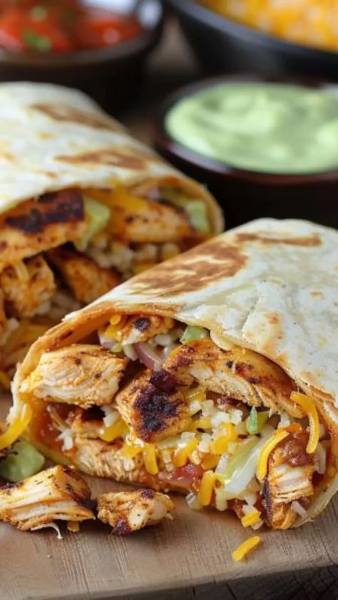 Taco Bell Chicken Burrito Taco Bell Chicken Burrito Recipe, Fried Chicken Burritos, Make Ahead Chicken Burritos, Taco Bell Chicken Burrito, Burrito Ideas, Burritos Recipes, Fajita Recipes, Freezer Burritos, Freezer Lunches