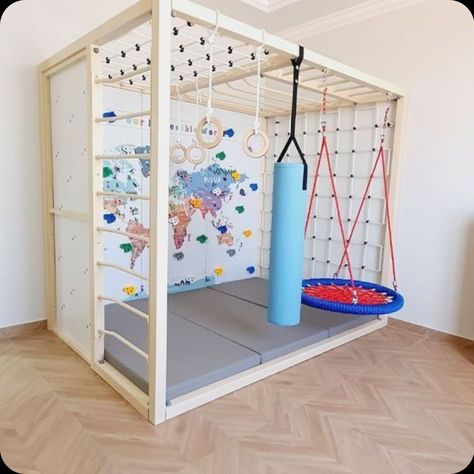 In Home Playground, Ninja Course Playroom, In Door Playground, Dens For Kids Indoor, Small Active Playroom, Indoor Active Playroom, Indoor Playground Design Playrooms, Kids Play Gym Indoor, Indoor Playground Small Space