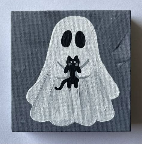 Some Paintings For Beginners, Ghosts Doing Things Drawing, Painting With 3 Colors, Paint Night Ideas Halloween, Halloween Painting On Black Canvas, Halloween Drawing Ideas Cute, Halloween Painting Inspo Easy, Halloween Cat Painting Easy, 2 Part Canvas Painting