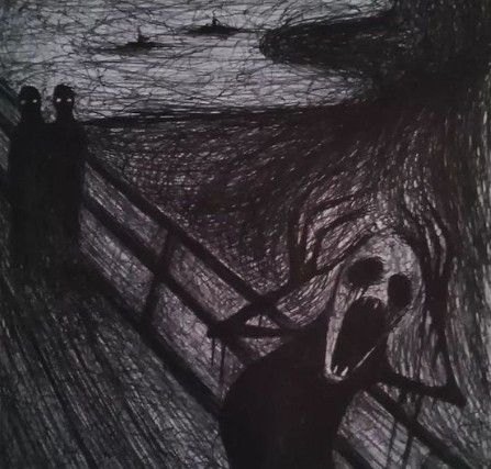 Munch Scream, Art Bizarre, Scary Images, Scary Drawings, Horror Drawing, Creepy Drawings, Arte Peculiar, Creepy Images, Pen On Paper