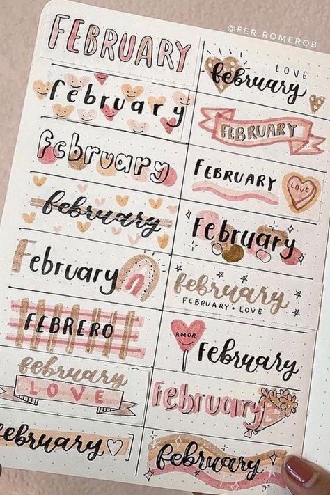 February Bujo, Monthly Bujo, Buku Diy, Bullet Journal Titles, Alfabet Font, Bullet Journal Headers, February Bullet Journal, Penanda Buku, Bullet Journal Ideas Templates