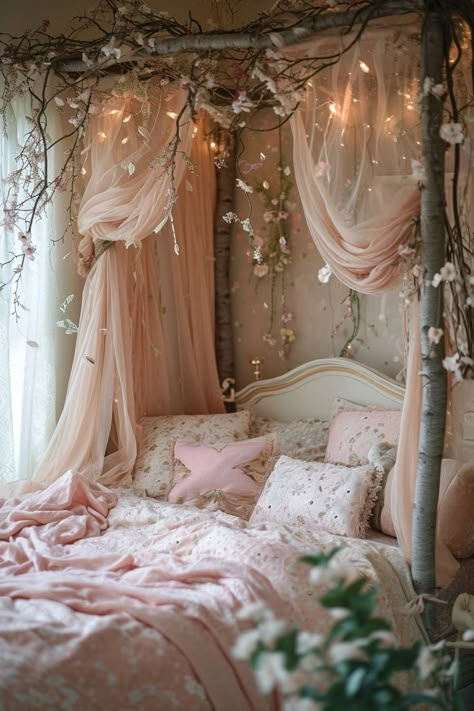 25 Magical Fairy Bedroom Ideas for a Touch of Whimsy - Roomy Retreat Jewel Bedroom, Girls Fairy Bedroom, Princess Themed Bedroom, Fairy Bedroom Ideas, Princess Theme Bedroom, Cottage Core Bedroom, Fairytale Bedroom, Fairy Bedroom, Fairy Room