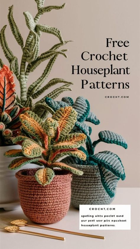 Crochet Pothos Pattern, Embroidery Crochet Patterns, Crochet Indoor Plants, Crochet House Plants Free Pattern, Easy Crochet Plant Pattern Free, Plant Crochet Blanket, Crochet Office Decor Free Pattern, Home Decor Knitting, Flower Crochet Patterns Free