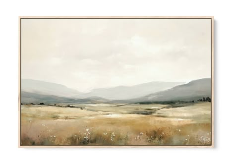 the-hills-floater-frame-natural Muted Landscape Photography, Neutral Landscape Art, Large Landscape Wall Art, Diy Abstract Landscape Painting, Minimal Landscape Painting, Siloette Ideas Painting, Painting Ideas Landscape, Neutral Landscape Painting, Plank And Pillow