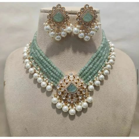 Latest Beads Jewellery Designs, Designer Wedding Jewelry, Latest Necklace Design, Pakistani Jewellery, Kundan Jewellery Set, Choker Necklace Designs, Micro Beads, Kundan Choker, Beads Mala