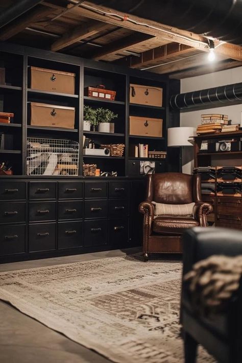 Unfinished Basement Organization Ideas &amp; Tips Unfinished Basement Shelving, Organized Unfinished Basement, Organizing A Basement, Unfinished Basement Organization, Small Basement Storage Room, How To Organize Basement, Ikea Basement Storage, Unfinished Basement Organization Ideas, Organize Basement Storage